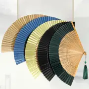 Chinese Style Folding Fan Silk Bamboo Hand Held Fans Tassel Wedding Party Dance