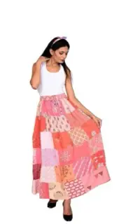 Pink Vintage Indian Rayon Patchwork Hippy Gypsy Boho Maxi Women Long Skirts