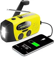 Emergency Wind Up Radio with 2000mAh Power Bank, Crank Solar AM FM Radio with LED Torch for Camping, Tornadoes (088 Yellow)