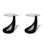 2x Glass Coffee Tables Round High Gloss Black Sofa Lounge Lamp Side Storage