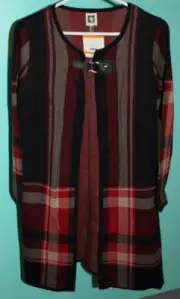 Anne Klein NWT L/S Open Front Long Cardigan W/Snap Close Buckle Women's Small