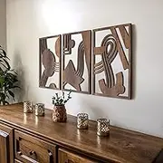qmmp Modern Wooden Wall Sculptures - Set of 3 - MDF - Oak - Home Decor Accent - Large Wall Art for Living Room, Bedroom, Office - Easy Installation (Walnut, Medium - Abstract Shapes, Unframed)