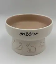 Rae Dunn Pink Pedestal Ceramic MEOW Cat Food/Water Dish NEW