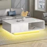 ALFORDSON Coffee Table LED Light High Gloss Drawer White