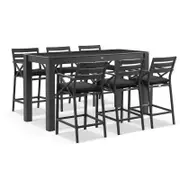 Hugo Outdoor Ceramic 2m Rectangle Aluminium Bar Table with 6 x Kansas Bar Stools Charcoal - Denim Grey