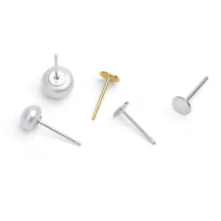925純銀平頭耳釘托盤針diy配件空托杯珍珠銀耳釘碗針手工制作材料
