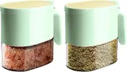 Zulzifs Glass Spice Jar with Spoon 2pcs Seasoning Containers with Magnetic Spoons and Lids, Condiment Pots for Salt Sugar Pepper for Kitchen Spice Storage 12.85oz/380ml (Green)