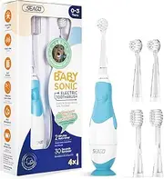 Toddler Electric Toothbrush with White Led Light, 23g Lightweight Body for 0~3 Years Old Baby, 2-Minute Timer 30-Second Reminder，16,000 Gentle Vibrations, Baby Gifts（Blue）