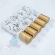 SET OF 5 WHITE MATTE GOLD FLORAL GLASS 10ML ROLLER BOTTLES QUARTZ GEMSTONE BALLS