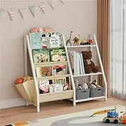 BluBrk Kids Bookshelf and Toy Storage Organizer：Sturdy Book Shelf for Kids Rooms Playroom Bedroom Nursery Montessori Bookshelf for Baby and Toddlers (White)