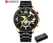 CURREN Automatic Men's Watch Stainless Steel Simple Quartz Watch Sports Luxury Fashion Waterproof Chronograph Relogio Masculino - black gold