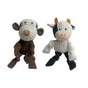 2pc Paw Play 30cm Cow & Monkey Pet Dog/Puppy Chew Bite Toy Plush w/ Squeaker