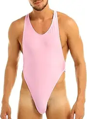 [BLEXX] Men One-Piece Sissy Lingerie Sleeveless Criss-Cross Backless High Cut Thong Bodysuit Leotard Jumpsuit Underwear Sleepwear (Color : Pink, Size : XL)