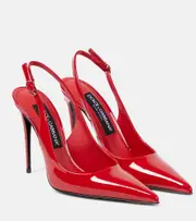 [Dolce & Gabbana] Dolce & Gabbana DG patent leather slingback pumps AU 9 red