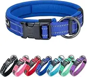 EXCELLENT ELITE SPANKER Reflective Nylon Dog Collar with Breathable Soft Padded Adjustable Thick Pet Collars for Small Medium Large Dogs Walking Training(Blue-M)