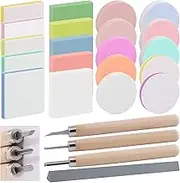 Rustark 22 Pcs Mixed Rubber Stamp Carving Blocks Set with Carving Knives and Whetstone, Carve Block Printing Carving Block Kit for Printmaking, Scrapbooking, Sculpting, Stamping
