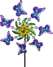 Butterfly Wind Spinner Stake Metal Sculpture Kinetic Wind Catchers Decorations