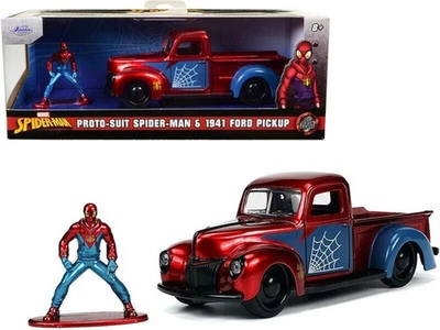 Jada 1:32 Hollywood Rides 1941 Ford Pickup w/Spider-Man Figure 33075 Diecast Car