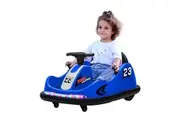 Bumper Car With Remote Control Electric Kids Ride On Toy Race Vehicle Music LED DIY Sticker 360 Degree Spin Twin Motor Blue