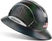GREEN DEVIL Full Brim Hard Hat Vented Construction Safety Helmet OSHA Approved Cascos De Construccion ABS Work Hardhat for Men&Women 6 Point Adjustable Ratchet Suspension Custom Pattern Design