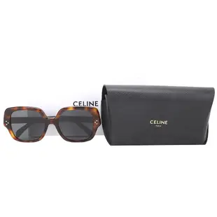 CELINE BOLD 3 DOTS 灰鏡片方型琥珀紋框太陽眼鏡(附皮革保護套)