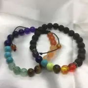 2 PC Beautiful Onyx Lava Rock Volcanic Stone Multicolor Beads Bracelet 1444