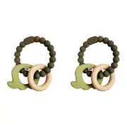 2x Urban Green/Natural 14cm Silicone Elephant Teether Ring Baby/Infant Chew Toy