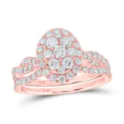 10kt Rose Gold Round Diamond Oval Cluster Bridal Wedding Ring Set 1-1/2 Cttw