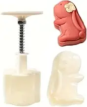 Moon Cake Mold DIY Hand Press Moon Cake Stamps Lovely Bunny Shaped Pastry Mold Including 1 Mold and 1 Stamp