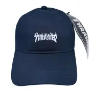 Thrasher Logo Embroidedred Strapback Cap Navy