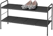 [MOTRAIN] Adjustable Shoe Rack, 2-Tier Metal Shoe Organizer with Space-Saving Design, Holds up to 12 Pairs of Shoes, Easy Assembly for Entryway, Closet, or Hallway (Black)