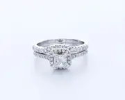 1.1CT Natural Diamond F/SI2 Princess Cut 18K Gold V-Prong Halo Ring with Accents