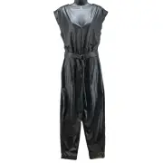 Ramy Brook Lorelei Jumpsuit Faux Leather Womens 8 Black Belted Rocker Edgy