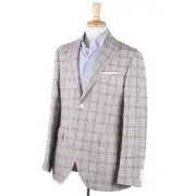 NWT $995 LUIGI BIANCHI Brown and White Check Wool-Linen Sport Coat 40 R