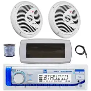 Dual Bluetooth Marine Receiver, Cover, Antenna,Wire, 2x 6.5" 150W White Speakers