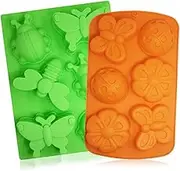 2 Pcs Insect shape Silicone Trays, SENHAI 6-Cavity 3D Dragonfly Butterfly Ladybug shape Cake Baking Molds, DIY Soap Handmade Muffin Biscuit Cookie Pans - Orange, Green