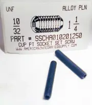 #10-32x1-1/4 Hex Socket Set Screws Cup Point Alloy Steel (10)
