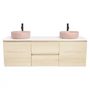 CIBO 1500mm Coast Veneer Nordic Wall Hung Double Bathroom Vanity With Pale Pink Countertop Basins