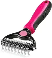 Pet Dog Grooming Brush, Double Sided Shedding & Dematting Undercoat Rake Comb for Dogs and Cats, Reduces Tangles, Shedding & Matts in Medium & Long Hair (Pink)