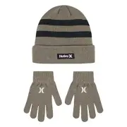 Unisex Kids Beanie and Glove Set Large Khaki