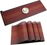 Pauwer Placemats Set of 6 with Table Runner Fall Christmas Heat Resistant Washable Woven Vinyl Placemats and Runners for Dining Table Wipe Clean