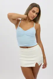Blue Mesh Singlet Top Lace Insert - Size 16, Women's Singlet