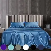1000TC All Size Ultra Soft Art Silk Satin Sheet Set INCL- Flat Sheet | Fitted Sheet | Pillowcase (Ocean, King Single)