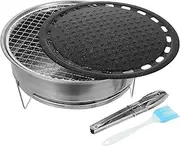 POPETPOP Outdoor Mini Barbecue Grill Set Portable Camping Bbq Grill Mesh Tong Brush