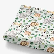 HawSkgFub African Safari Jungle Animal Eucalyptus Leaf Changing Pad Cover Baby Girl Boy, Giraffe Elephant Lion Palm Leaf Diaper Change Table Sheet, Stretchy Safe Snug Fitted Changing Mat 32"/34" x 16"