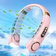 Xkimos Portable Neck Fan - Rechargeable Hands-Free Bladeless Fan with 5 Adjustable Speeds & LED Light, Wearable Personal Fan for Cooling on the Go, Lightweight and USB Powered (Pink)