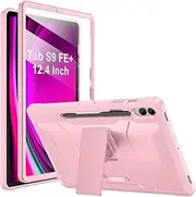 Soke Case for Samsung Galaxy Tab S9 Plus/S9 FE+ 2023, with Built-in Screen Protector & Kickstand, Rugged Full Body Protective Cover for Galaxy Tablet 12.4 Inch,Pink