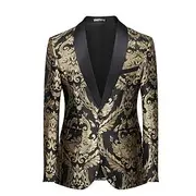 Men's Blazer Jacket Tuxedo Fashion Party Luxury Floral Printing Blazer Black Gold Black Red Black Blue Standard Fit Single Breasted One-button