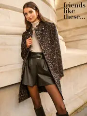 Friends Like These Leopard Funnel Neck Dolly Coat (AE4165) | $182