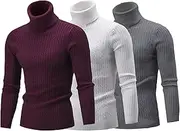 [SWJGLITTR] 3 Pack Men's Turtle Neck Sweater Twisted Knitted Pullover Sweaters Casual Turtleneck Slim Fit Pullover